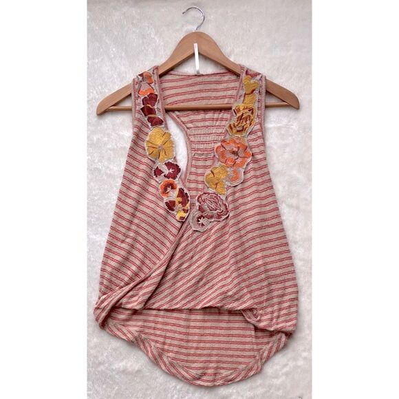 NWT Free People Frida Embroidered Striped Surplice Faux Wrap Tank Top in Neutral - Picture 9 of 14
